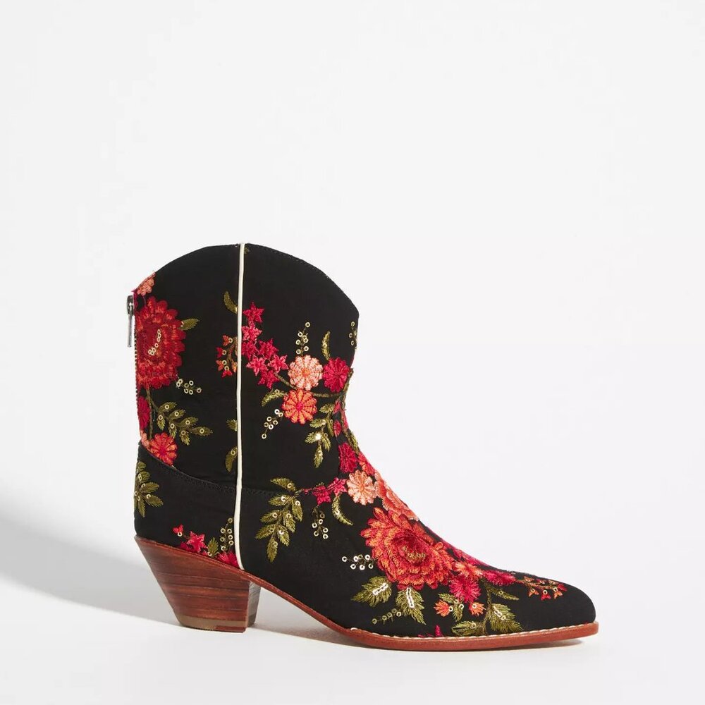 Anthropologie MOMO NEW YORK Embroidered Rose Boots NEW Size 39 - Picture 2 of 14